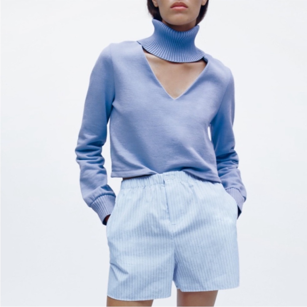 🫐 ZARA Cutout Ribbed Knit Turtleneck Collar Cropped Sweatshirt | S